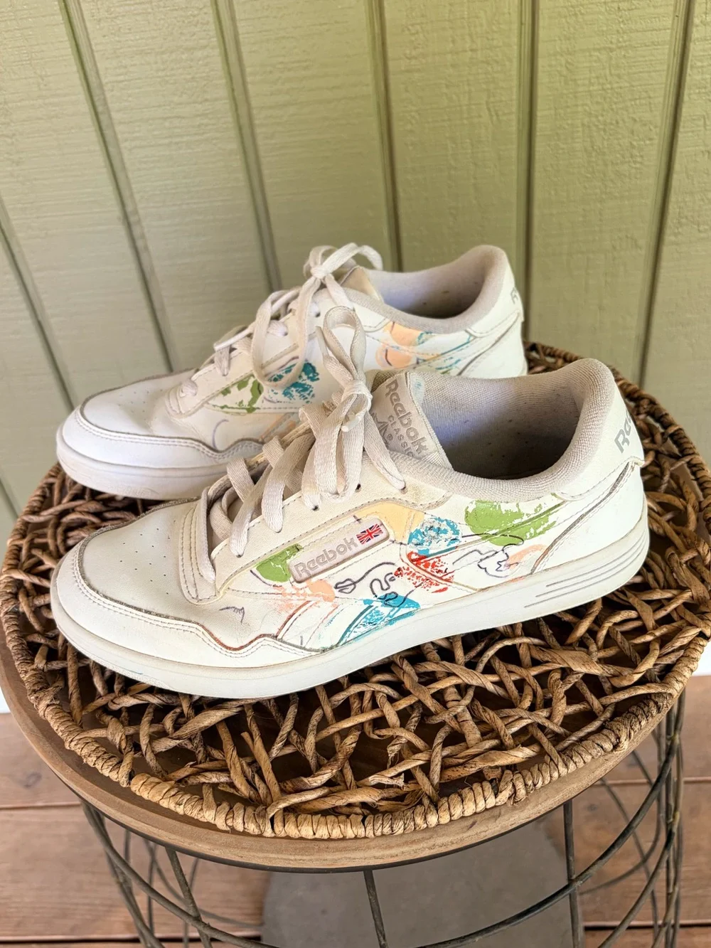 Reebok Club C 85 White Graphic Face Line Art Sneakers FU6817 Womens Size